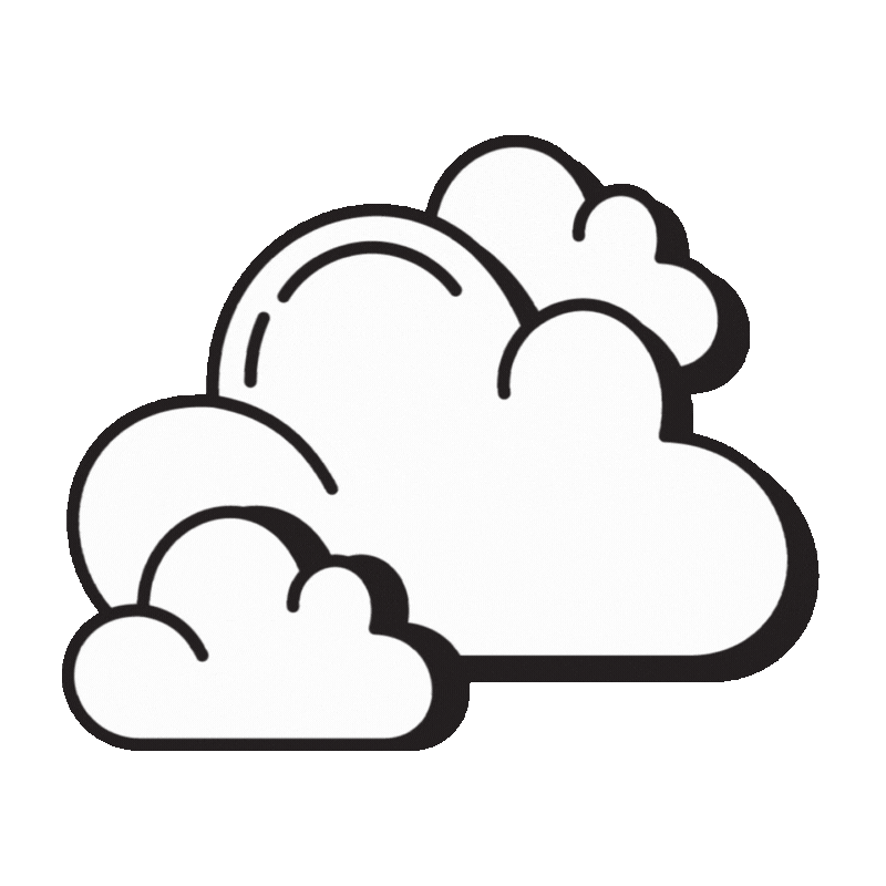 White and black outline of fluffy clouds.