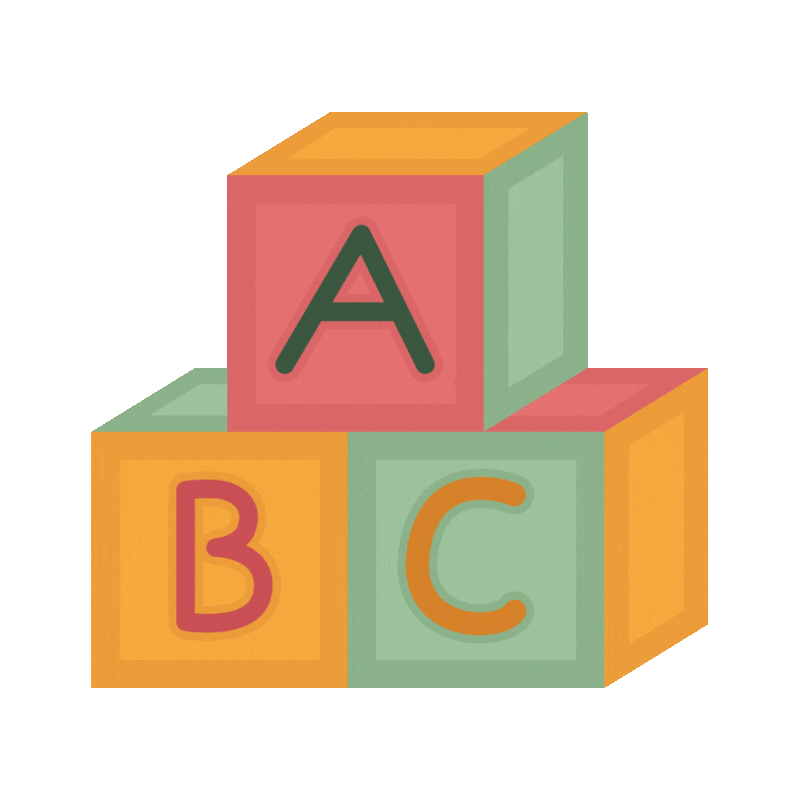 Three colorful alphabet blocks stacked, with letters A, B, and C.