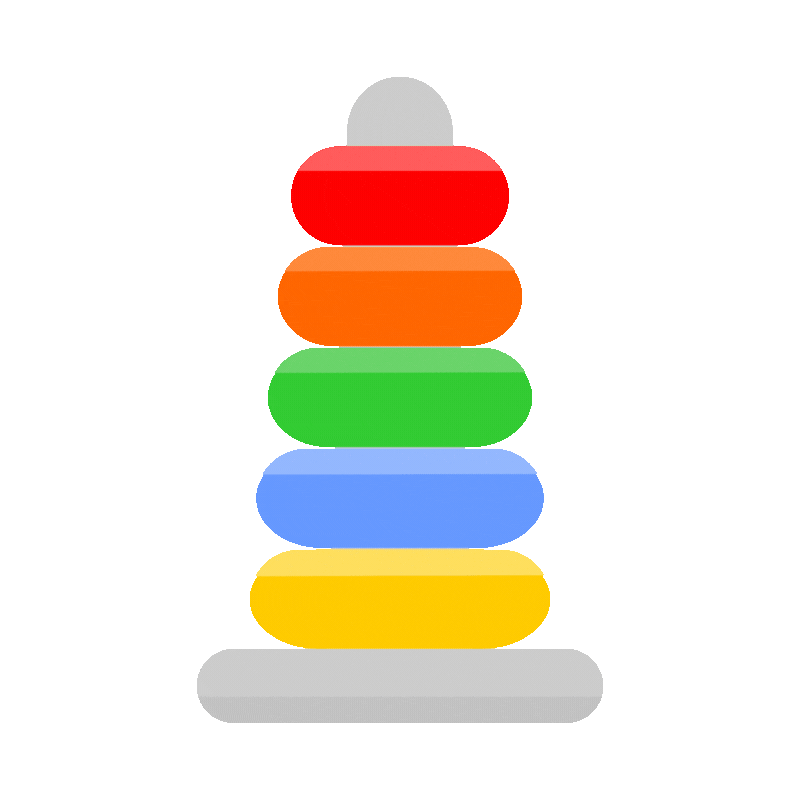 Stacking rings toy with red, orange, green, blue, and yellow rings.