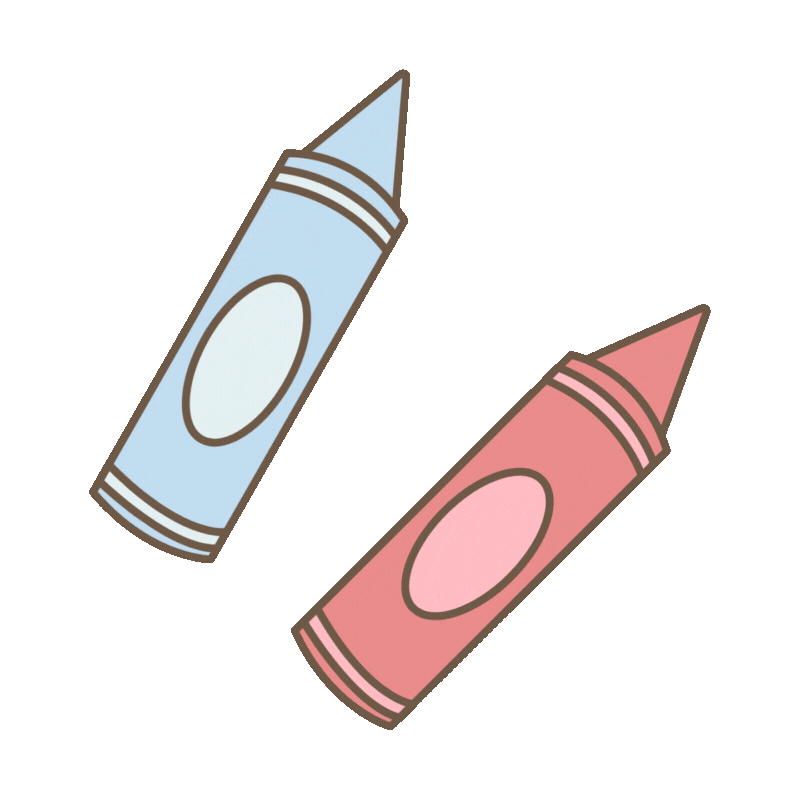 Two crayons: one light blue, one red.