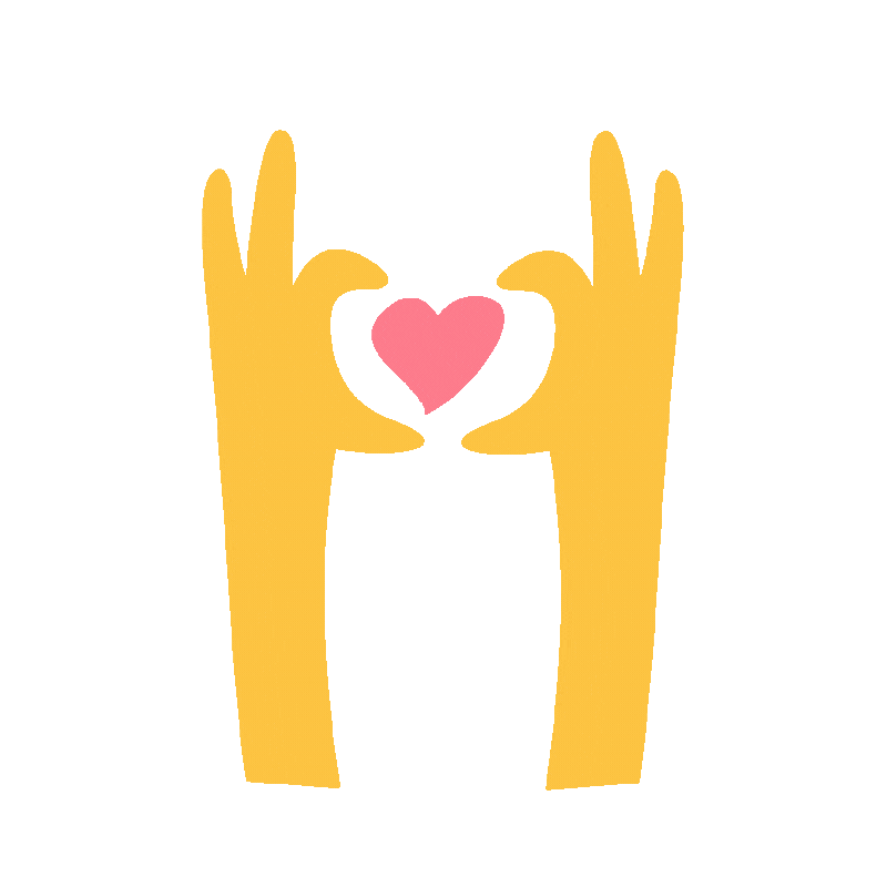 Yellow hands forming a heart around a pink heart.