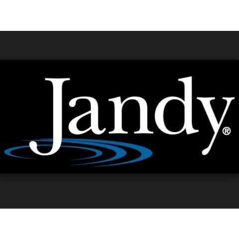 Jandy logo in white text with blue swoosh on a black background