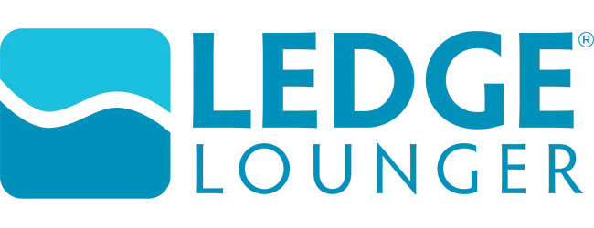 Ledge Lounger logo in blue and teal with stylized wave icon