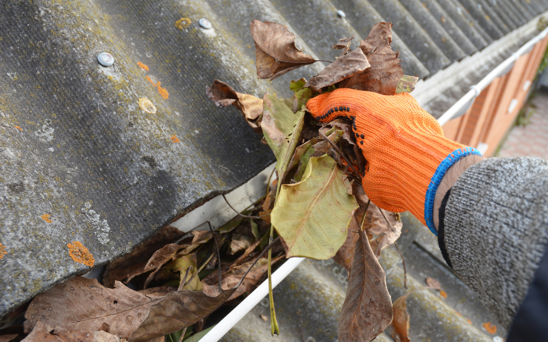 Cleaning debris from rain gutter