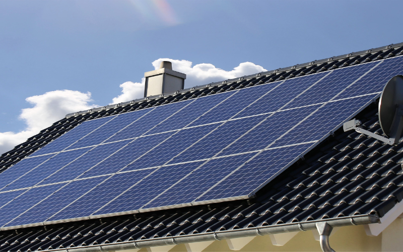 Solar panels on roof of house