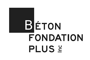 Logo de Béton Fondation Plus Inc. représentant un carré noir et le nom de l'entreprise en caractères noirs sur fond blanc.
