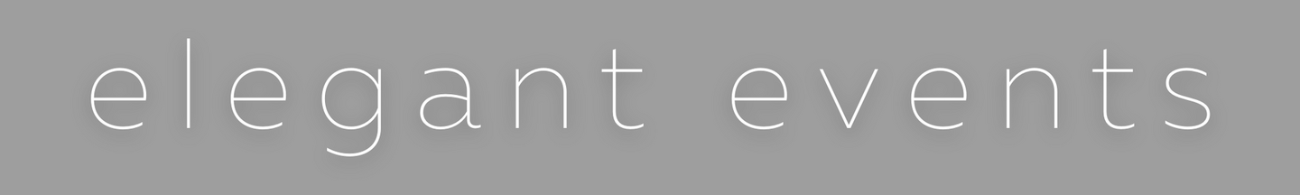 Elegant Events logo in white cursive on a gray background.