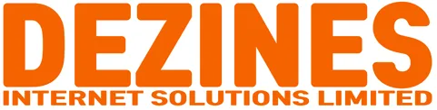 DEZINES Interiors Solutions logo in orange with black text on a white background