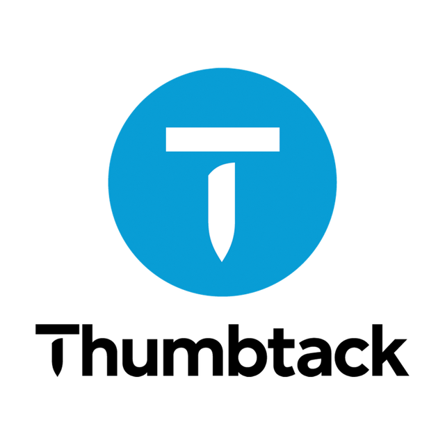 The logo for thumbtack is a blue circle with a white t in the middle.