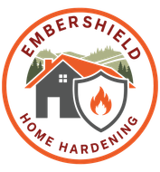 Embershield Home Hardening logo with house, shield, and flame in orange, gray, and green