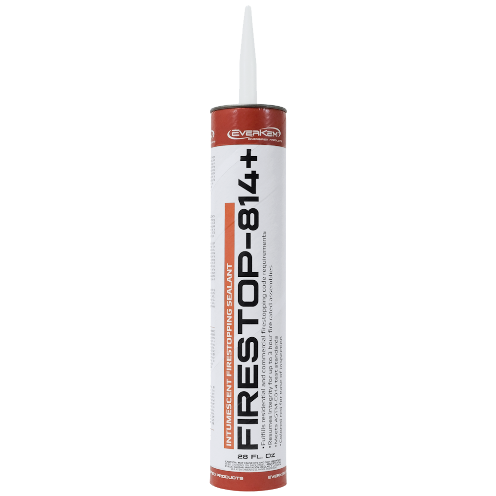 White Firestop 814+ sealant tube with red cap on a plain background