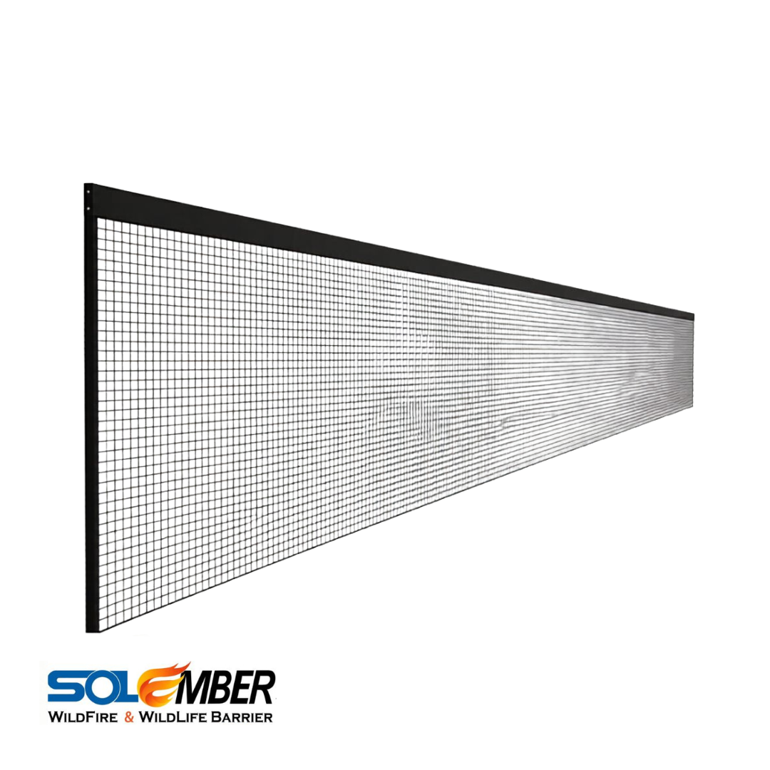 Black-framed perforated metal facade panel in a tapered perspective on white background