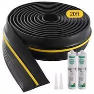 Black 20ft weather stripping kit with yellow stripe, adhesive tubes, and nozzles