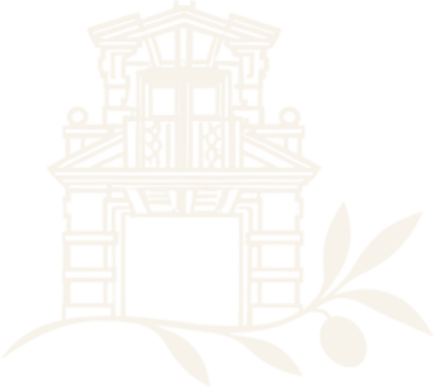 Faint beige outline of a traditional Chinese gate with stylized leaves on a white background