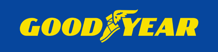 The logo for good year is on a blue background