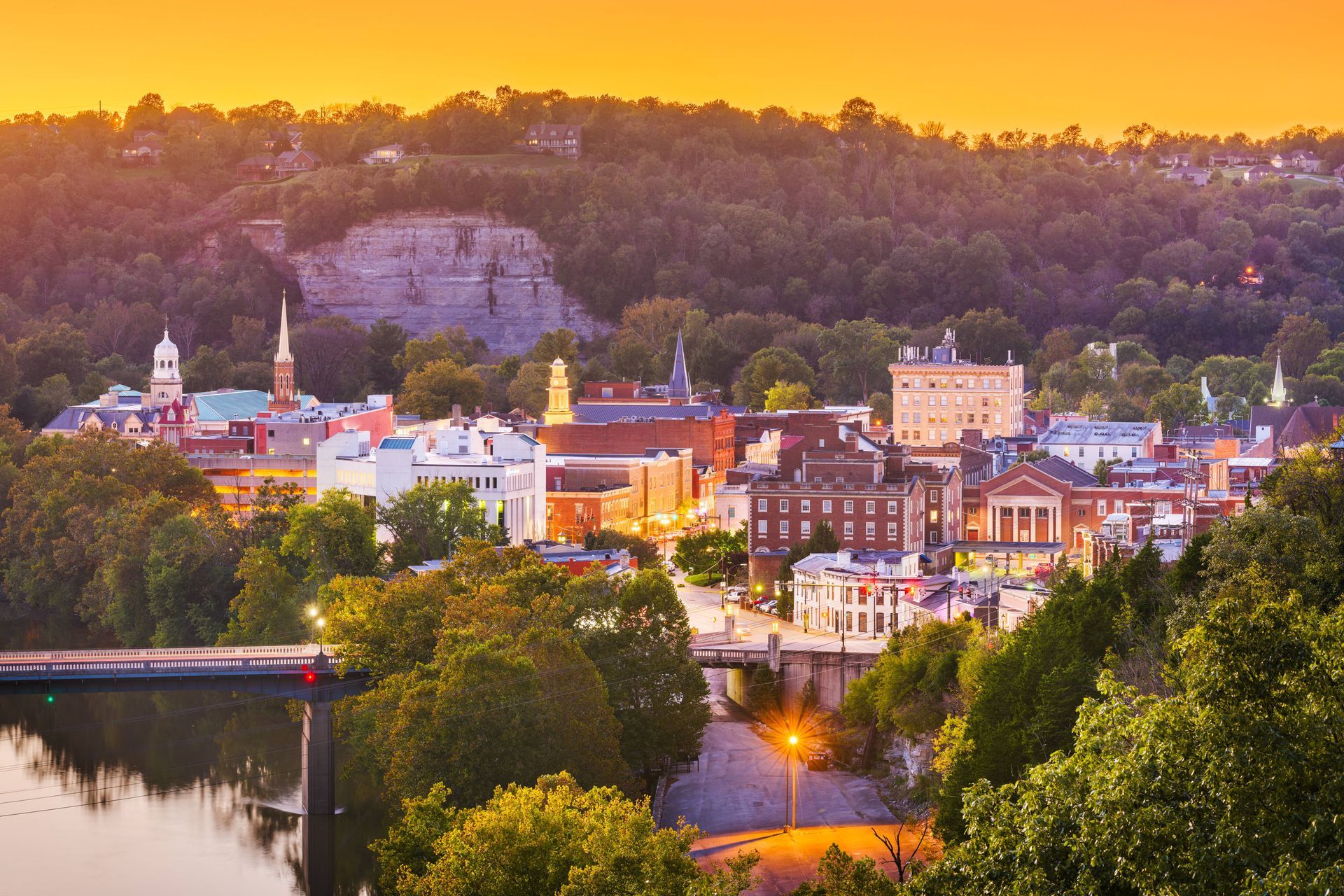 An aerial image of Frankfort, Kentucky (KY)