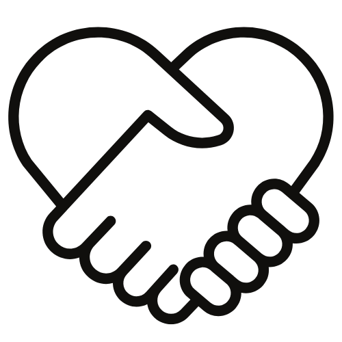Two hands forming a heart outline in black line art