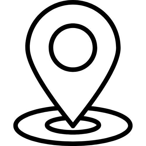Black location pin icon over concentric circles, symbolizing a map marker.