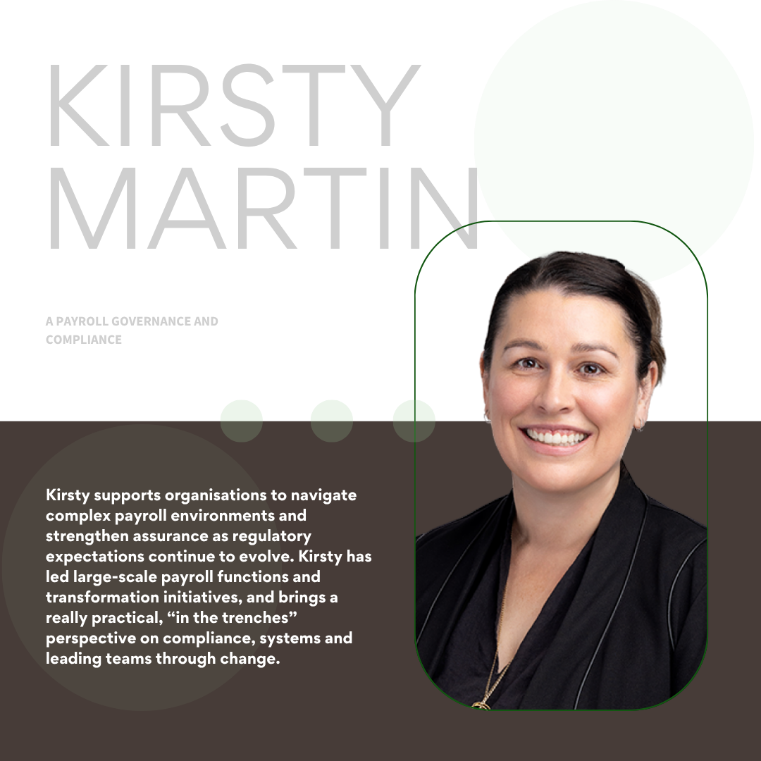 Kirsty Martin profile card with headshot, pale gray background, and short professional bio text