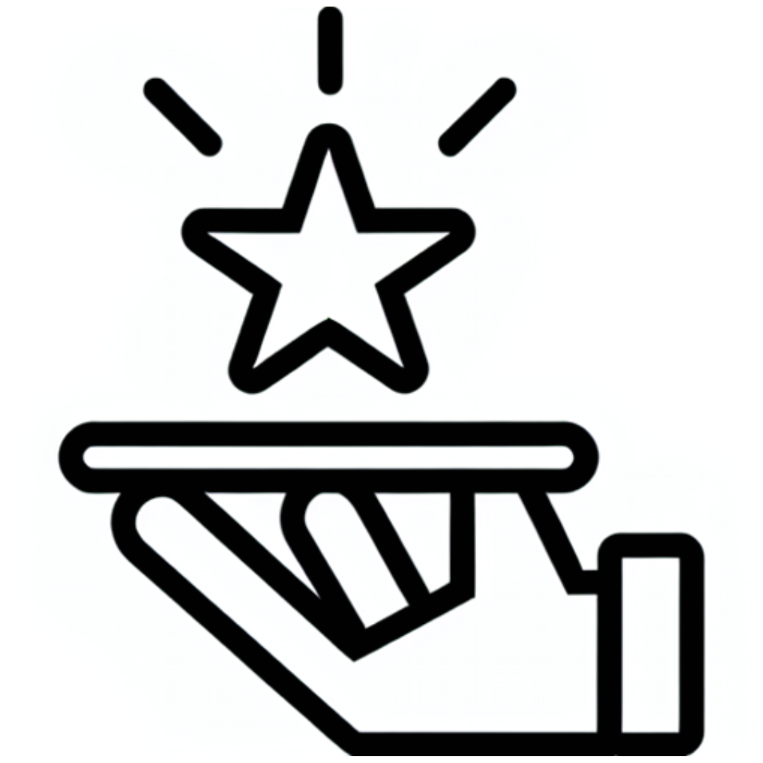Hand holding a tray with a star and sparkles above it
