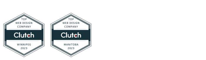 two badges, one for the top web design company in Winnipeg 2023 and top web design company in Manitoba 2023
