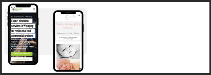 a couple of phones sitting next to each other showing responsive websites designed in Winnipeg