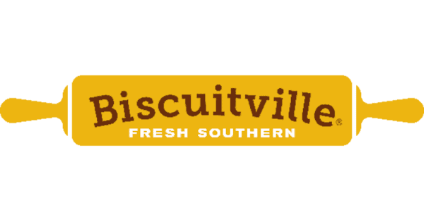 The logo for biscuitville fresh southern has a rolling pin on it.