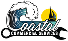 Coastal Commercial Services logo with blue wave, sailboat, and yellow sun