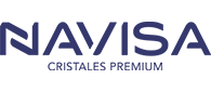 Logotipo de NAVISA, texto azul oscuro, "CRISTALES PREMIUM" debajo.