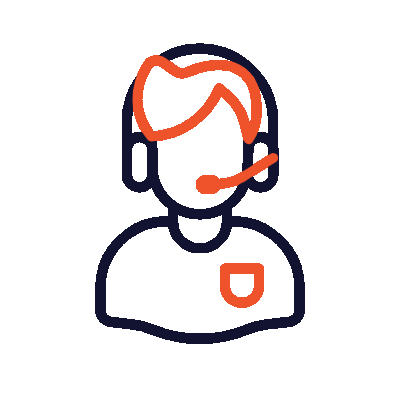 Support person with headset, orange hair, and shirt pocket.