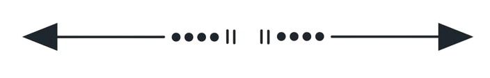 Arrows point left and right along a horizontal line with alternating dots and short vertical lines in the middle.