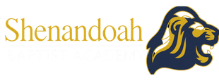 Shenandoah wordmark with navy and gold knight mascot logo