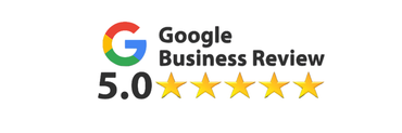 A google business review logo with five stars on a white background.