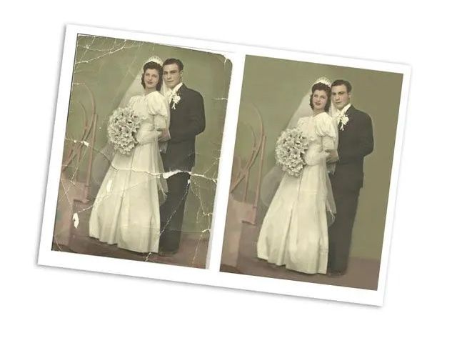 Before and after image of old photo