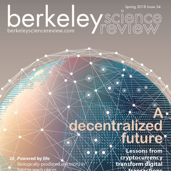 Image of the cover art for the Spring 2018 issue of the Berkeley Science Review featuring a stylized global network.