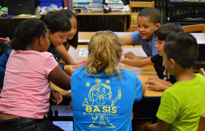 Photo of students working with a scientist as part of