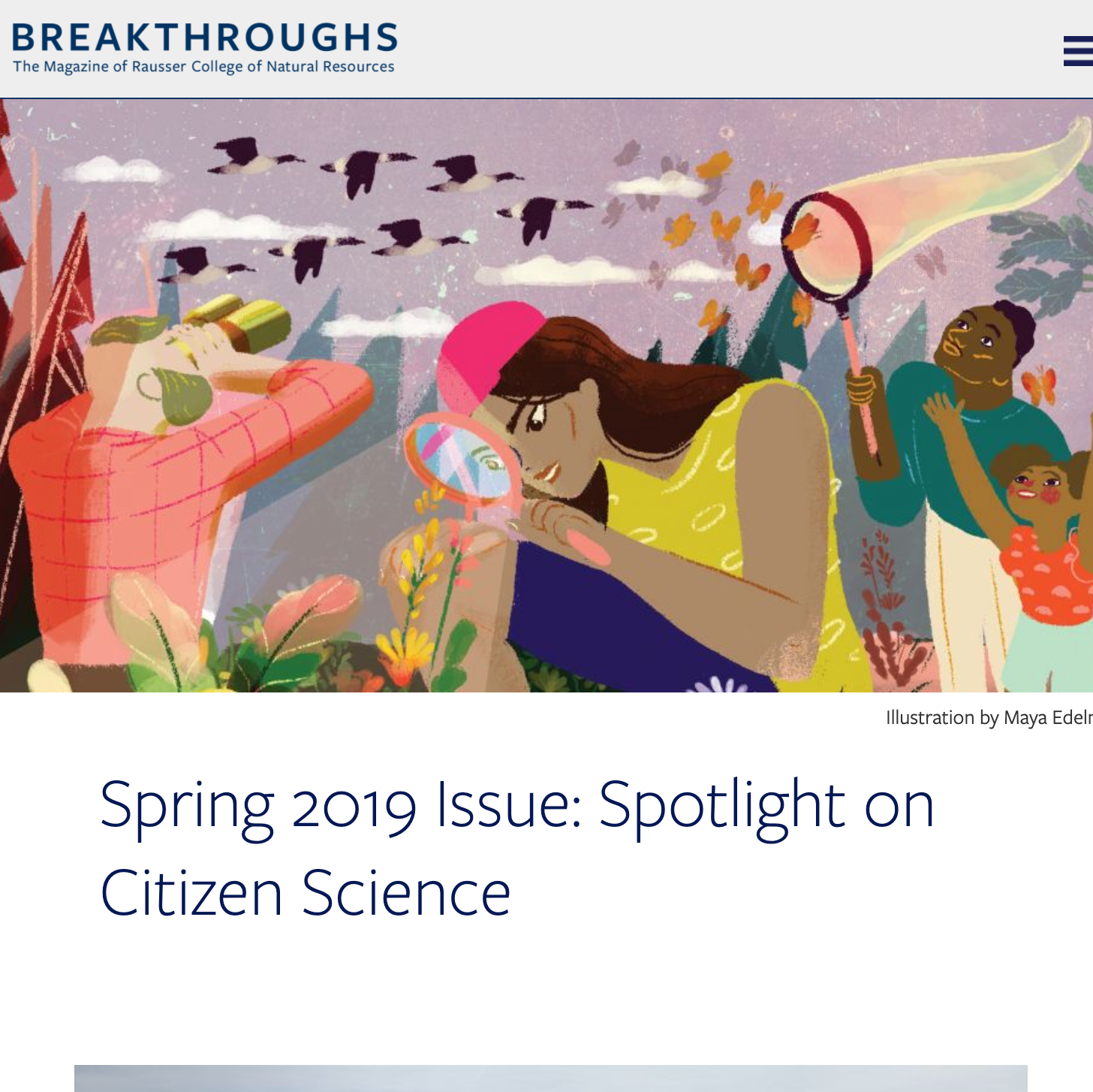 Berkeley Breakthroughs Magazine featuring an illustration of people engaging in biological science.