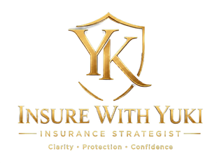 Gold “Insure With Yuki” insurance agent logo on black background