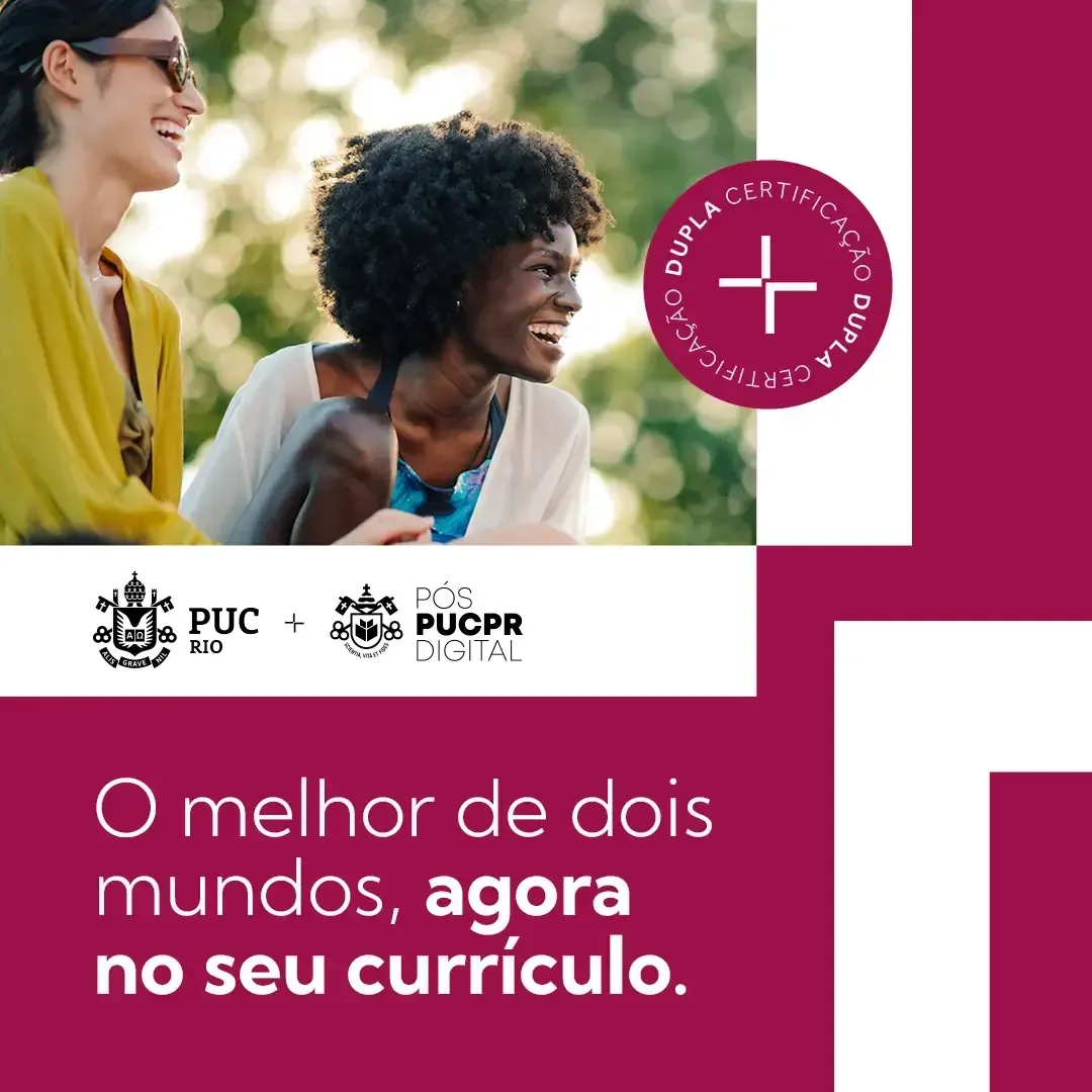 Two smiling women, outdoors, with text 