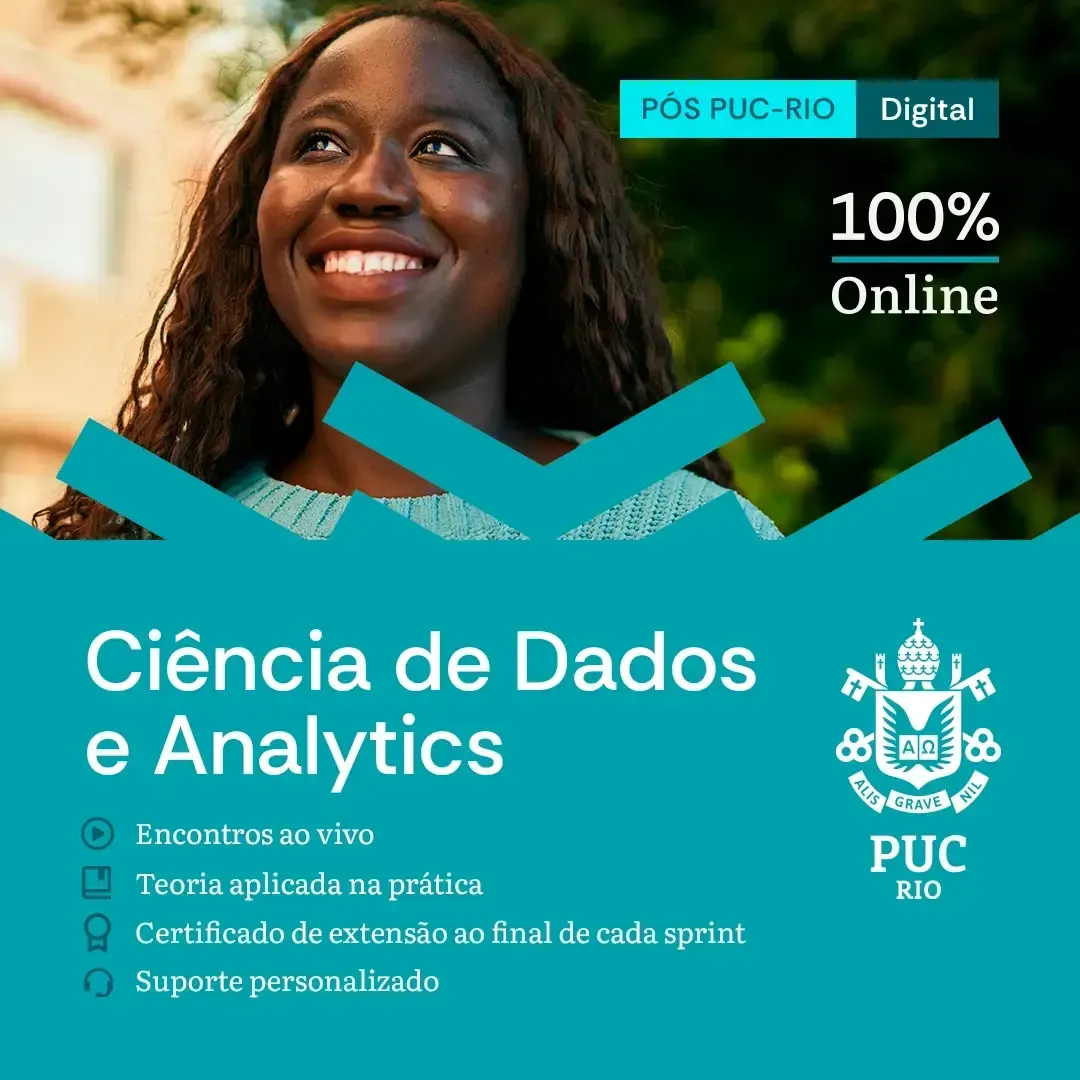 Advertisement for a digital data science and analytics program at PUC-Rio.