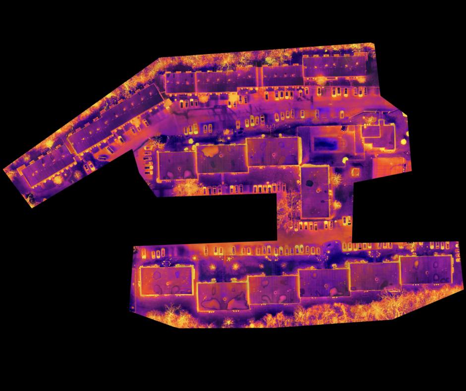 Drone performing a thermal roof inspection on a commercial building in Cincinnati to detect heat loss and water damage