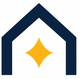 Blue house outline with a yellow sparkle at the center
