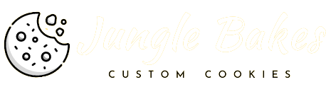 Logo with a bitten cookie illustration and the text “CUSTOM COOKIES” on a light background