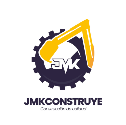 Logotipo de Corporación Minera JMK con un engranaje, símbolo minero amarillo y texto gris/naranja sobre fondo blanco.