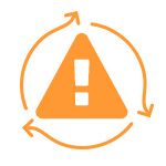 Orange warning triangle with exclamation mark, surrounded by circular arrows indicating update or refresh.