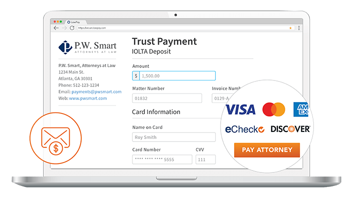 Screenshot of a webpage for trust payment to P.W. Smart, with payment fields and credit card options.