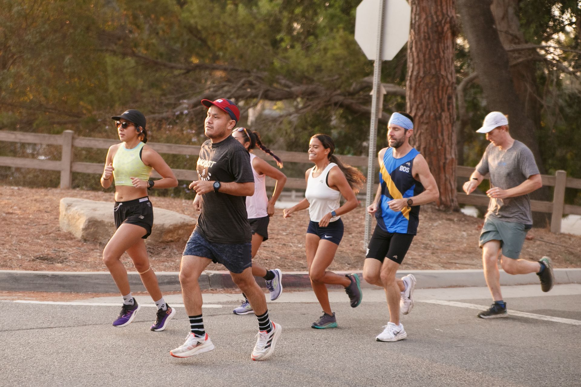 Group of runners during an early morning run through Griffith Park