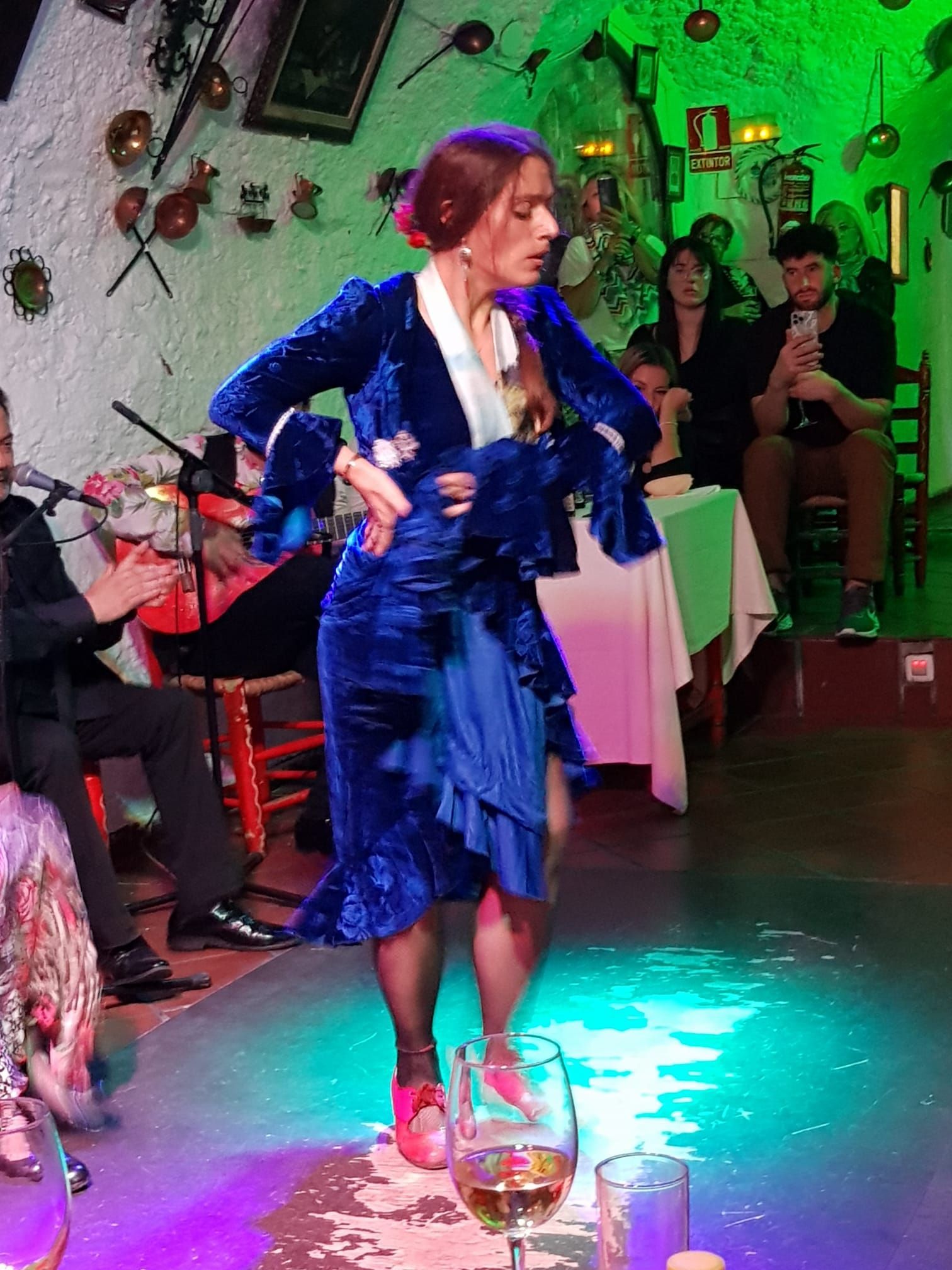 Flamenco dancer is blue dress