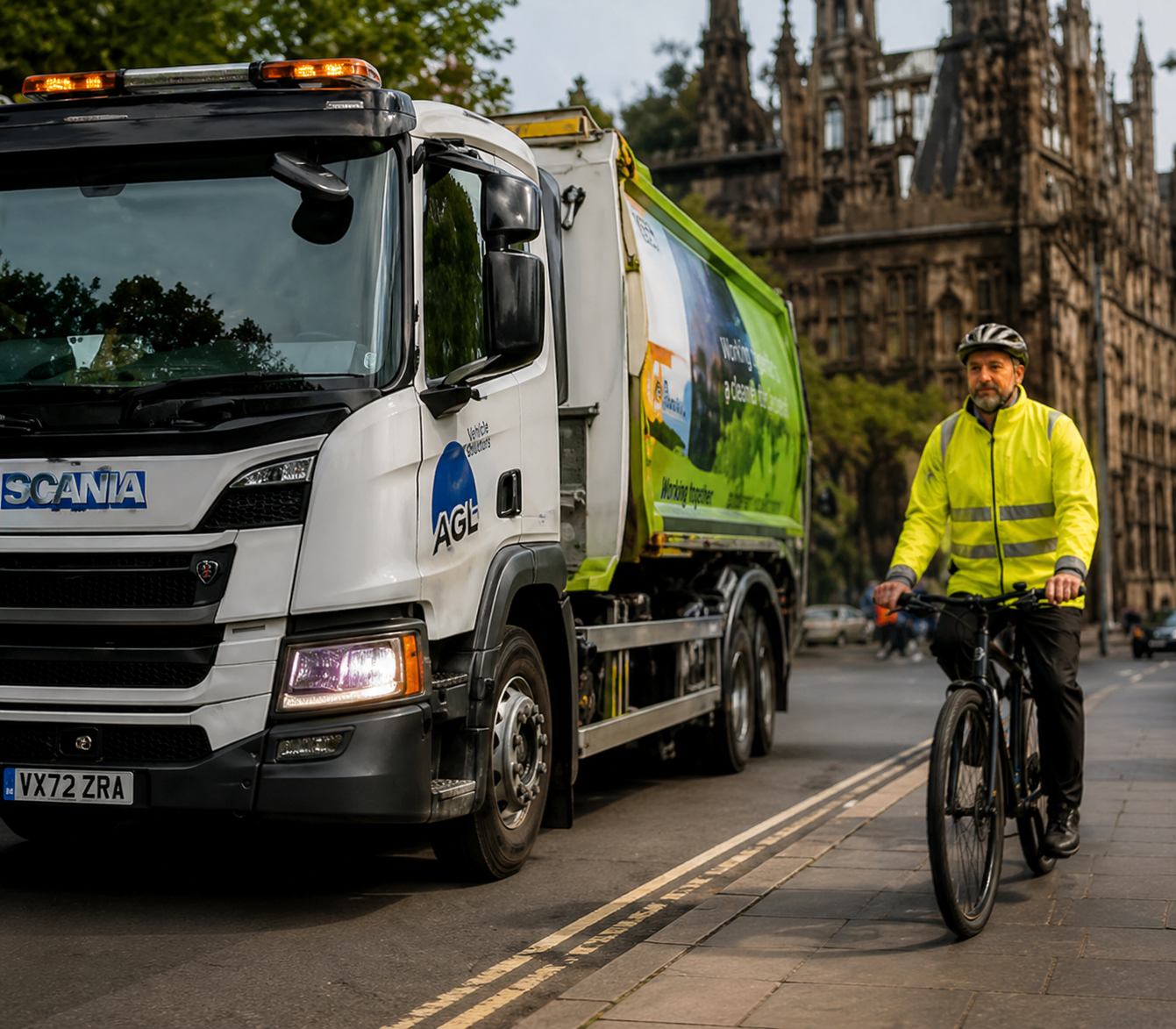 Local authority refuse collection vehicle with fleet safety and camera technology