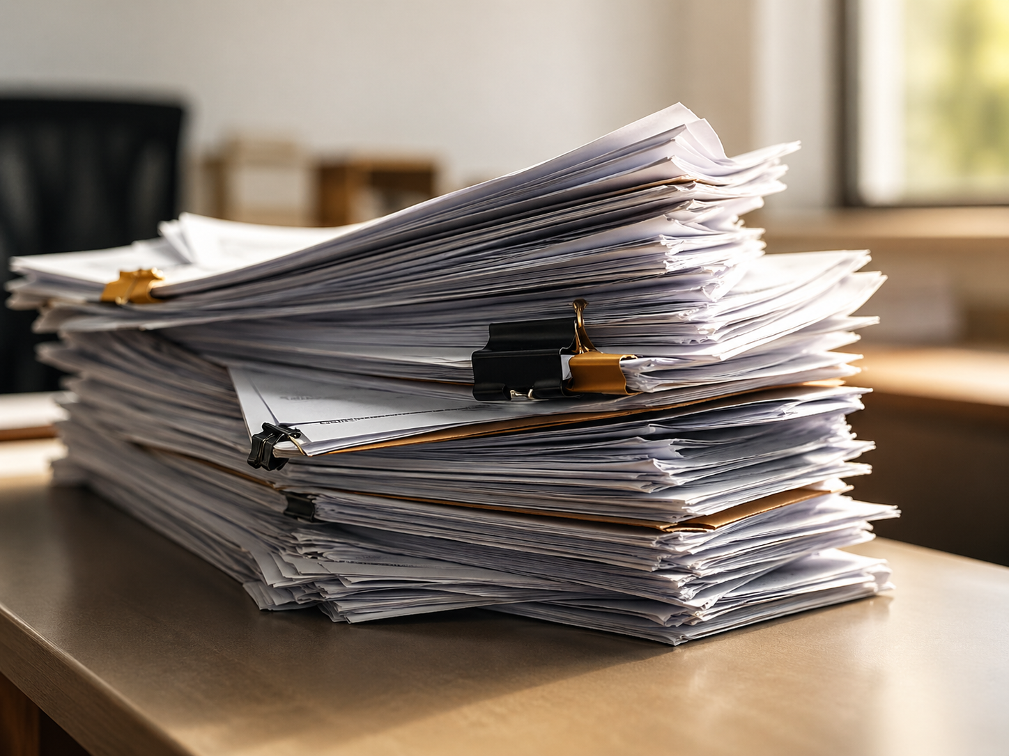 Fleet compliance paperwork and transport administration documents stacked on desk
